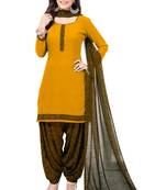 Mustard & Black cotton Printed Unstitch top & bottom with dupatta