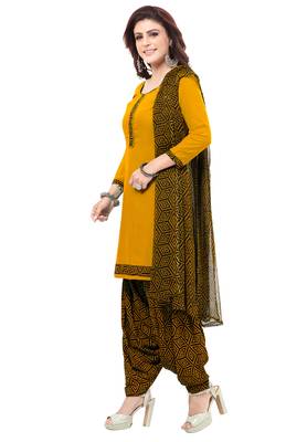 Mustard & Black cotton Printed Unstitch top & bottom with dupatta 3