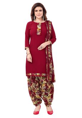 Maroon & Beige cotton Printed Unstitch top & bottom with dupatta 1