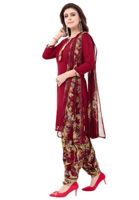 Maroon & Beige cotton Printed Unstitch top & bottom with dupatta 3