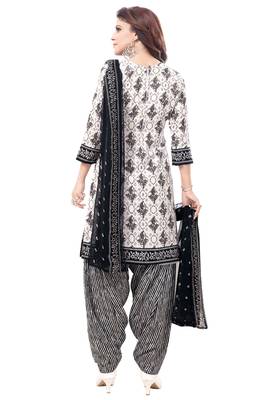 White & Black cotton Printed Unstitch top & bottom with dupatta 2