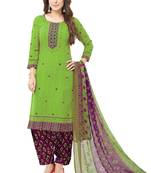Green & Purple cotton Printed Unstitch top & bottom with dupatta