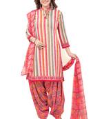 Grey & Pink cotton Printed Unstitch top & bottom with dupatta