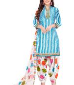 Blue & White cotton Printed Unstitch top & bottom with dupatta