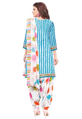 Blue & White cotton Printed Unstitch top & bottom with dupatta 2
