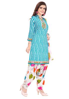 Blue & White cotton Printed Unstitch top & bottom with dupatta 3