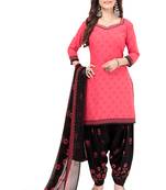 Pink & Black cotton Printed Unstitch top & bottom with dupatta