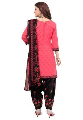 Pink & Black cotton Printed Unstitch top & bottom with dupatta 2
