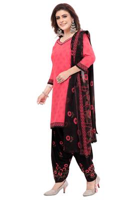 Pink & Black cotton Printed Unstitch top & bottom with dupatta 3