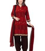 Red & Black cotton Printed Unstitch top & bottom with dupatta