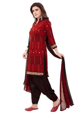 Red & Black cotton Printed Unstitch top & bottom with dupatta 3