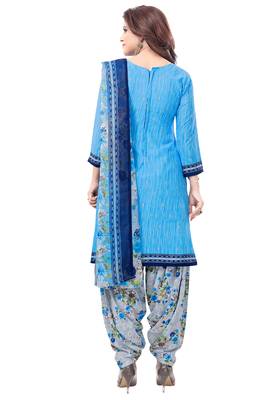 Blue & Grey cotton Printed Unstitch top & bottom with dupatta 2