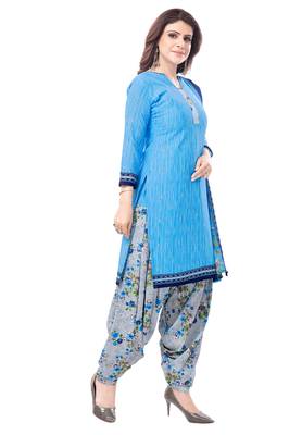 Blue & Grey cotton Printed Unstitch top & bottom with dupatta 3