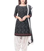Black & White cotton Printed Unstitch top & bottom with dupatta