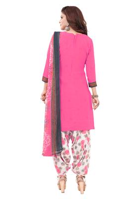 Pink & White cotton Printed Unstitch top & bottom with dupatta 2