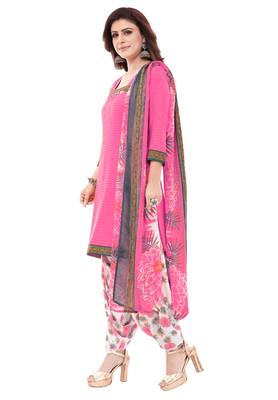 Pink & White cotton Printed Unstitch top & bottom with dupatta 3