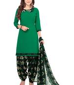 Green & Black cotton Printed Unstitch top & bottom with dupatta