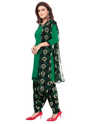 Green & Black cotton Printed Unstitch top & bottom with dupatta 3