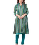 Blue & Green cotton Printed Unstitch top & bottom with dupatta