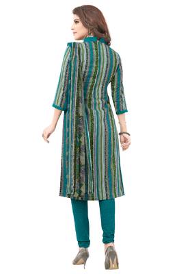 Blue & Green cotton Printed Unstitch top & bottom with dupatta 2