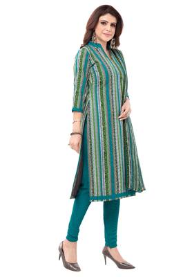 Blue & Green cotton Printed Unstitch top & bottom with dupatta 3