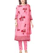 Pink & Red cotton Printed Unstitch top & bottom with dupatta