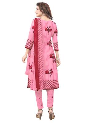 Pink & Red cotton Printed Unstitch top & bottom with dupatta 2