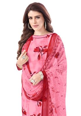 Pink & Red cotton Printed Unstitch top & bottom with dupatta 4