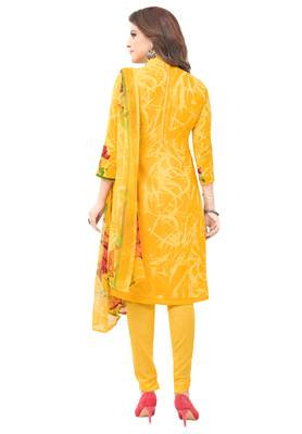 Yellow & Red cotton Printed Unstitch top & bottom with dupatta 2