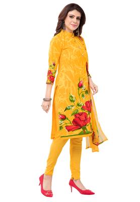Yellow & Red cotton Printed Unstitch top & bottom with dupatta 3