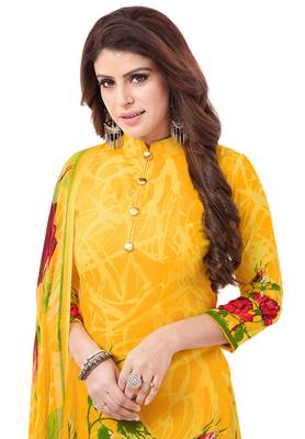 Yellow & Red cotton Printed Unstitch top & bottom with dupatta 4