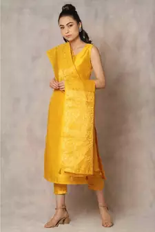 yellow cotton Kapasi kurta & pant with dupatta