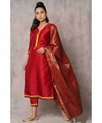 red cotton Surkh kurta & pant with dupatta 2