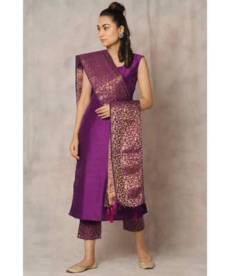 purple cotton Uda kurta & pant with dupatta 2