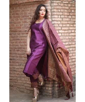 purple cotton Uda kurta & pant with dupatta 3
