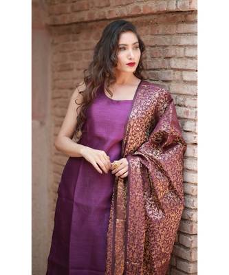 purple cotton Uda kurta & pant with dupatta 4