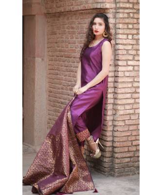 purple cotton Uda kurta & pant with dupatta 5