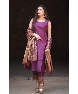 purple cotton Uda kurta & pant with dupatta 6