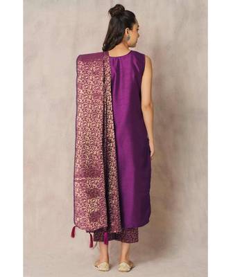 purple cotton Uda kurta & pant with dupatta 7