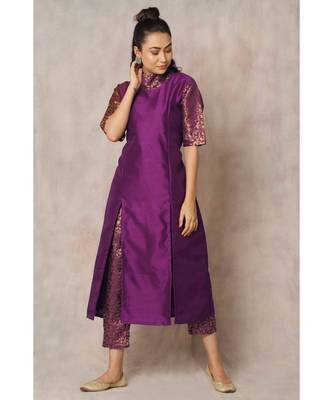 purple cotton Salvia panel kurti & pant 2
