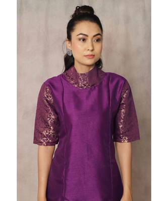 purple cotton Salvia panel kurti & pant 4
