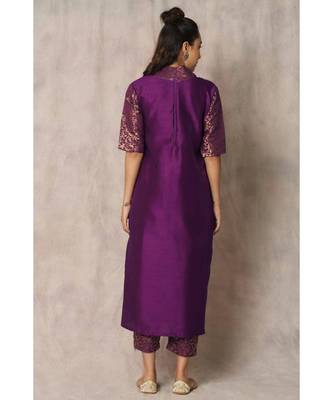 purple cotton Salvia panel kurti & pant 5