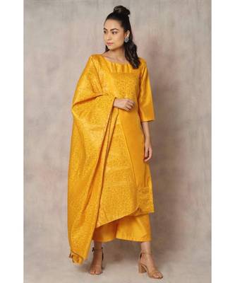 yellow cotton Zard kurti & pant with dupatta 1