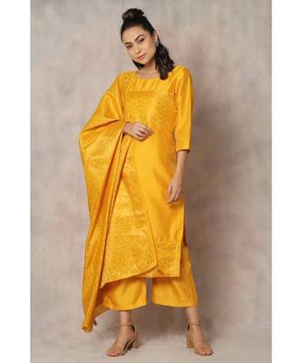 yellow cotton Zard kurti & pant with dupatta 2