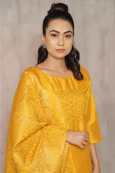 yellow cotton Zard kurti & pant with dupatta