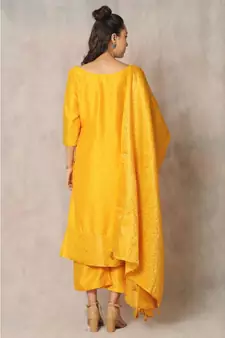 yellow cotton Zard kurti & pant with dupatta