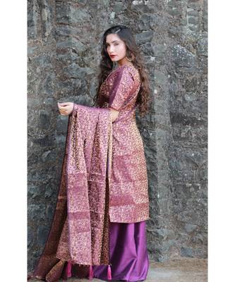 purple cotton Gallinule kurti & skirt with dupatta 1