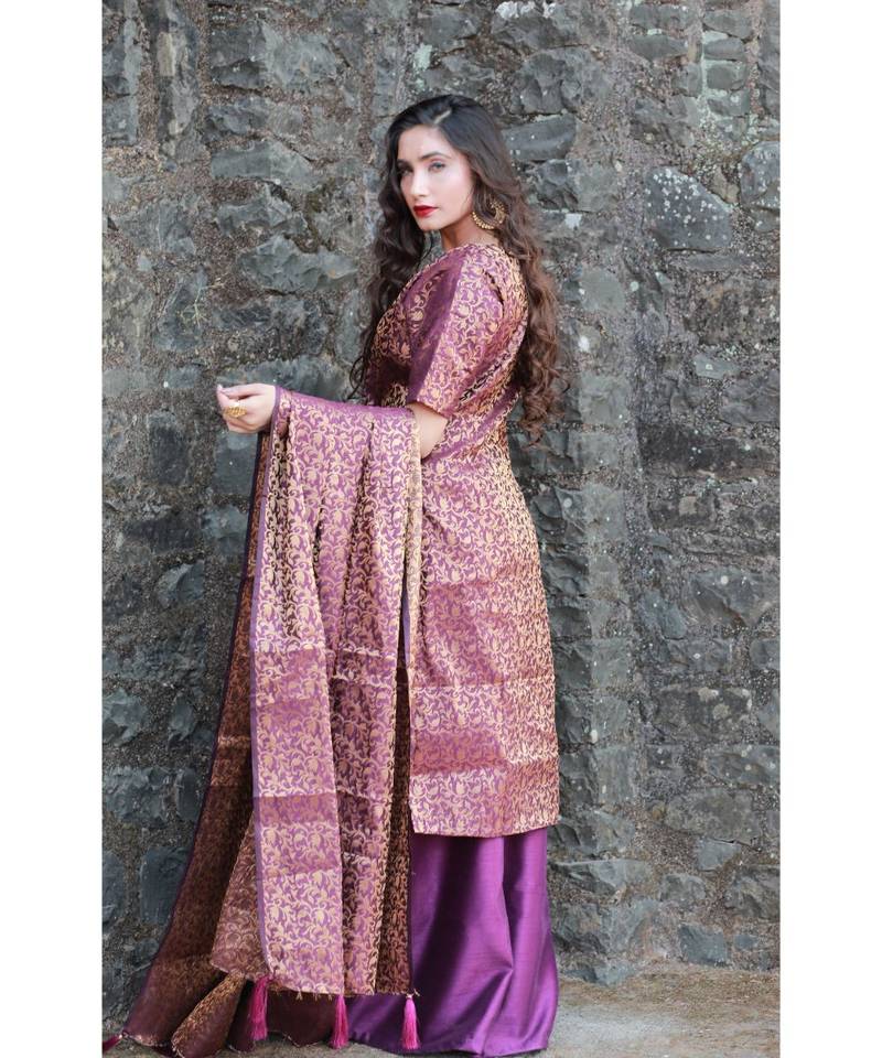 purple cotton Gallinule kurti & skirt with dupatta