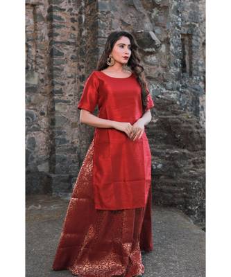 red cotton Sultani surkh kurti & skirt with dupatta 2
