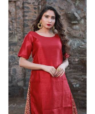 red cotton Sultani surkh kurti & skirt with dupatta 3